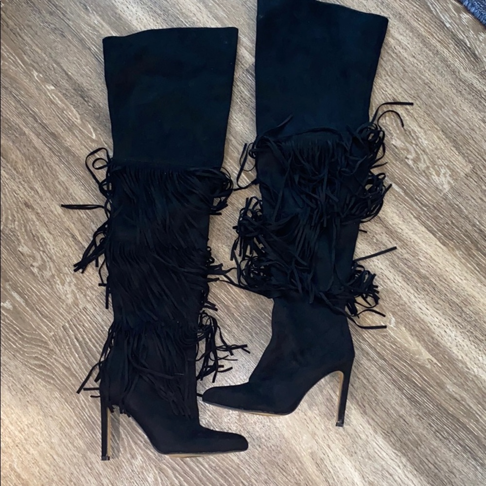 Chelsea and Zoe Fringe Black Boots